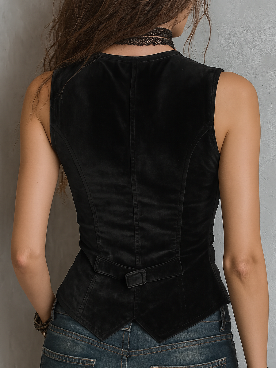 Minerva™ Round V-Neck Velvet Vest