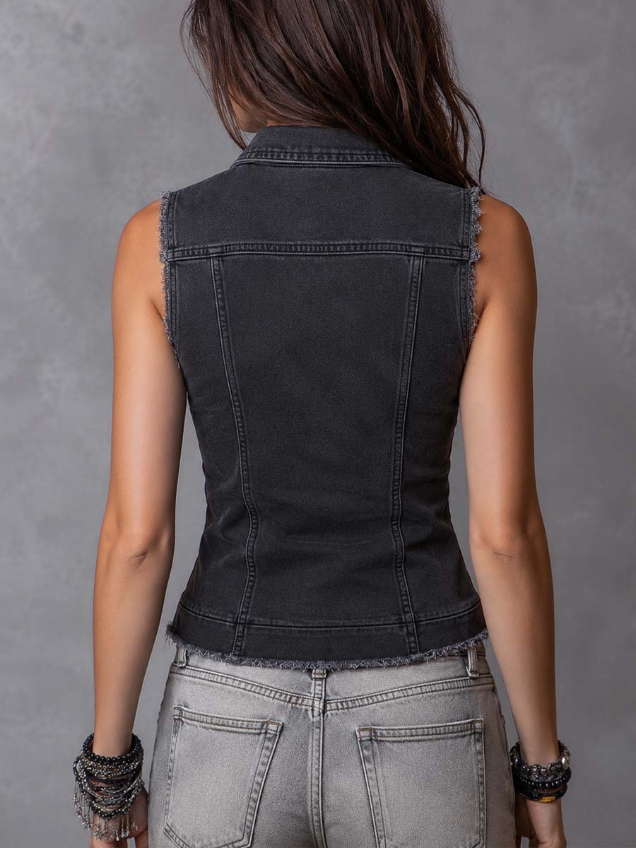Mimosa™ Zip-Front Distressed Denim Vest
