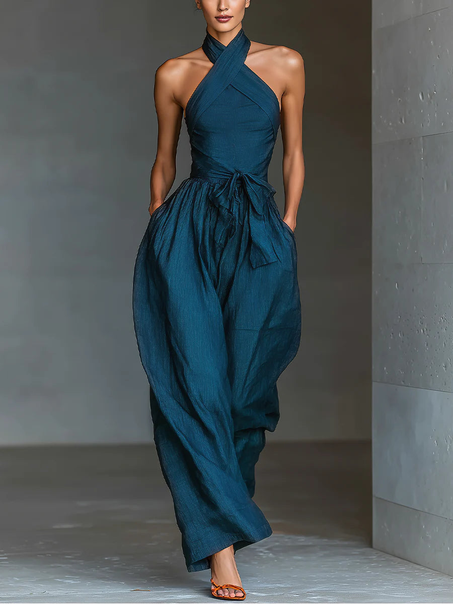 Aselma™ Wide-Leg Halter Jumpsuit
