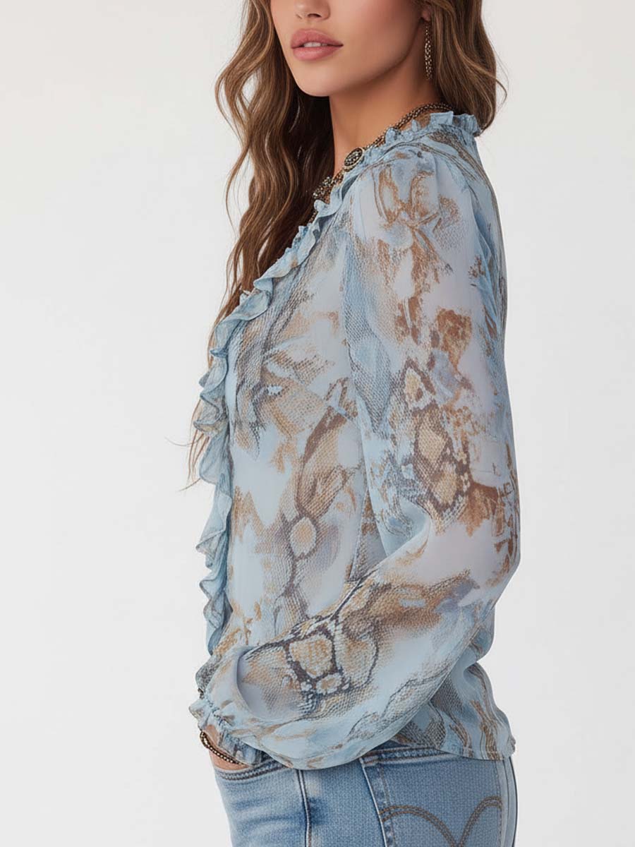 Merryn™ Ruffled Zip-Front Chiffon Blouse