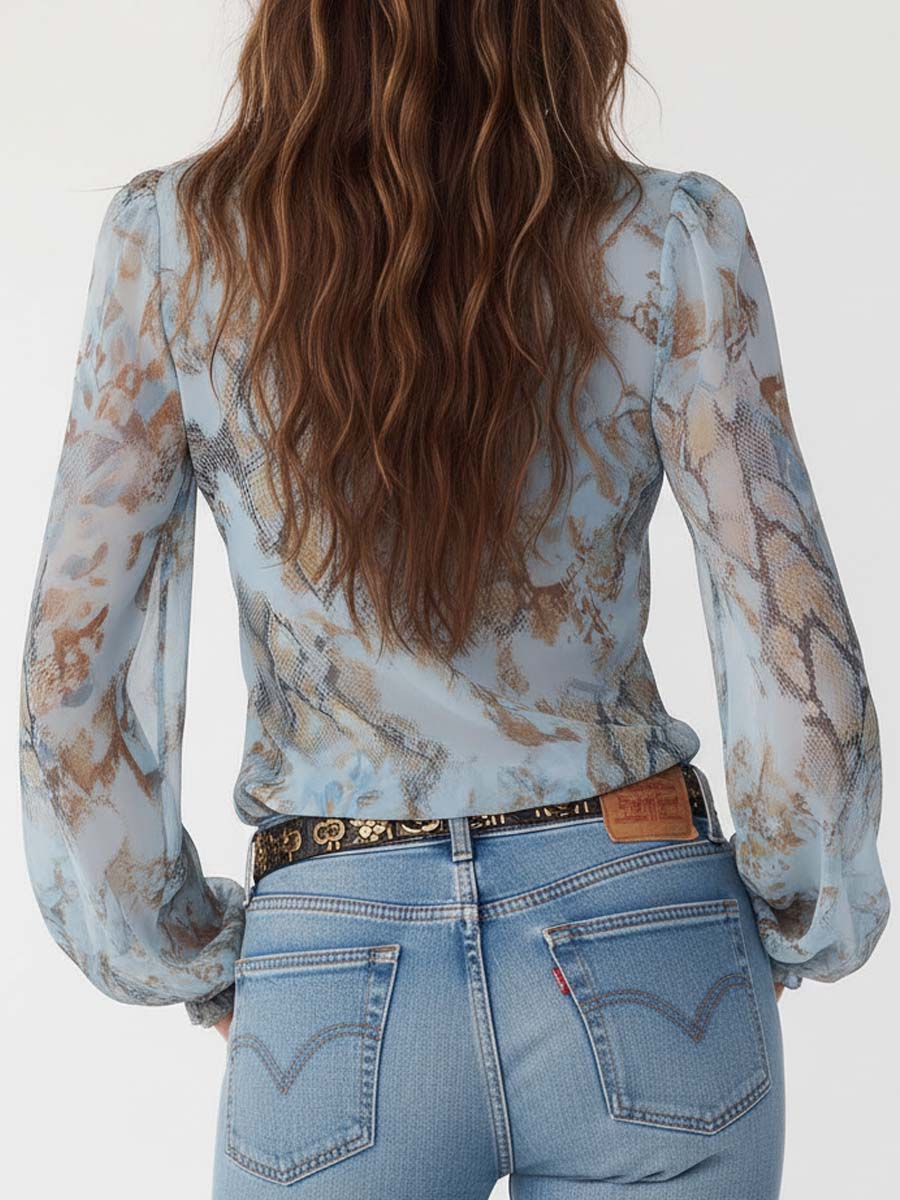 Merryn™ Ruffled Zip-Front Chiffon Blouse