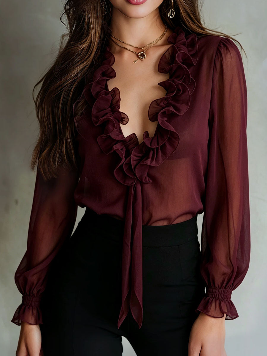 Patience™ Sheer Ruffled Chiffon Blouse