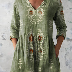 Katherine™ Long V-Neck Blouse — Everly style in Green