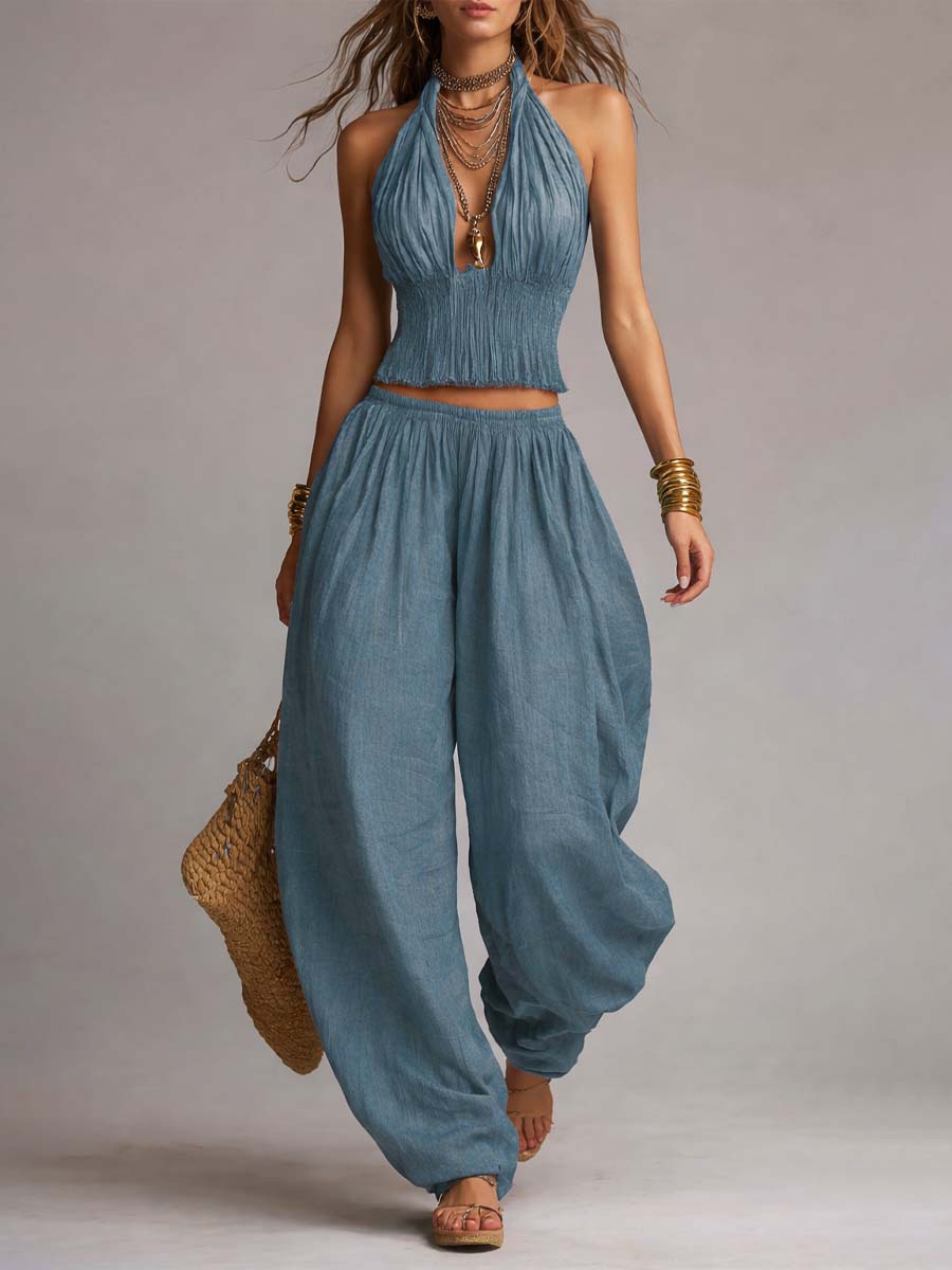 Bronwen™ Ruched Halter Harem Set