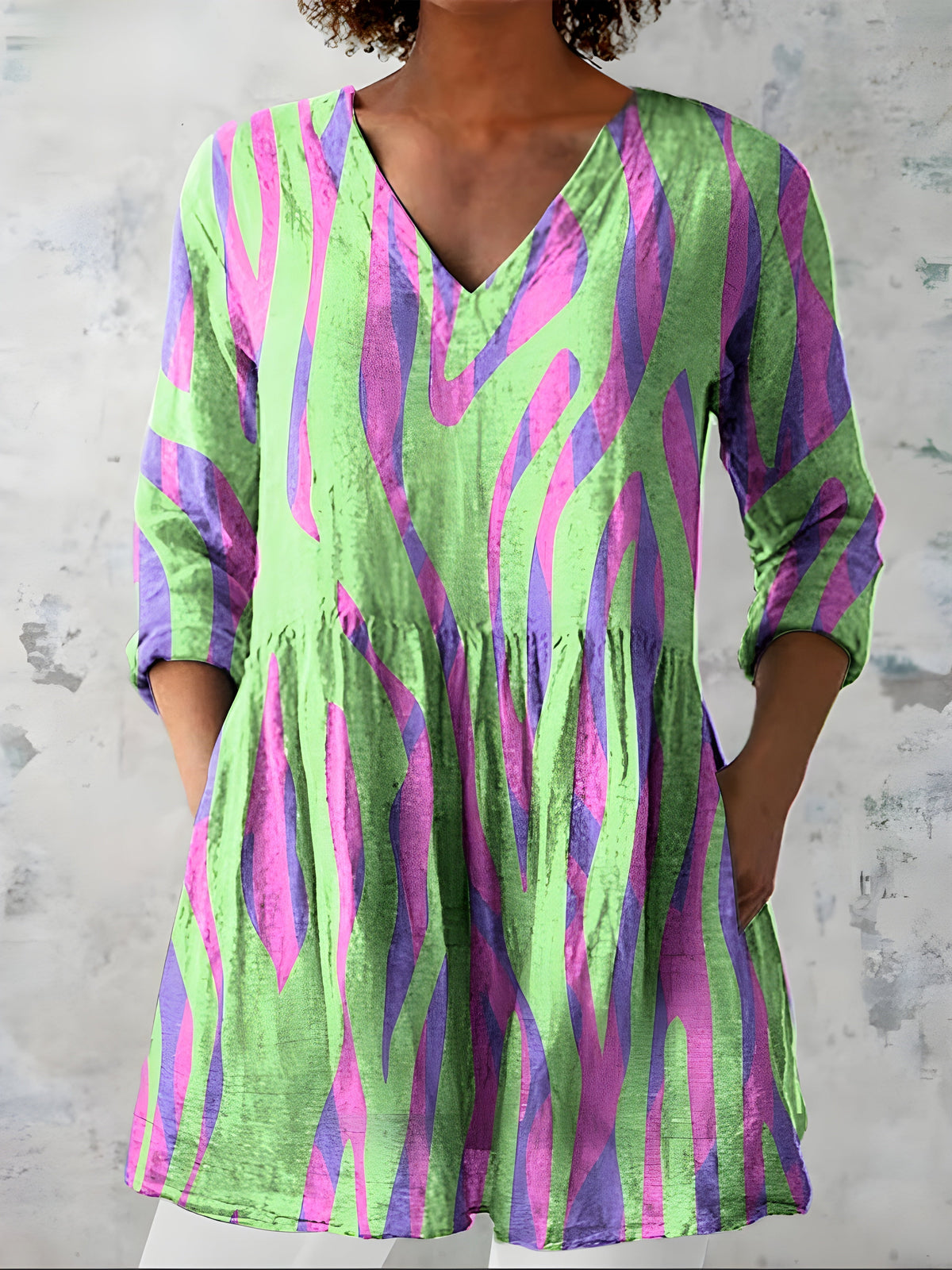 Katherine™ Long V-Neck Blouse — Lyla style in Green