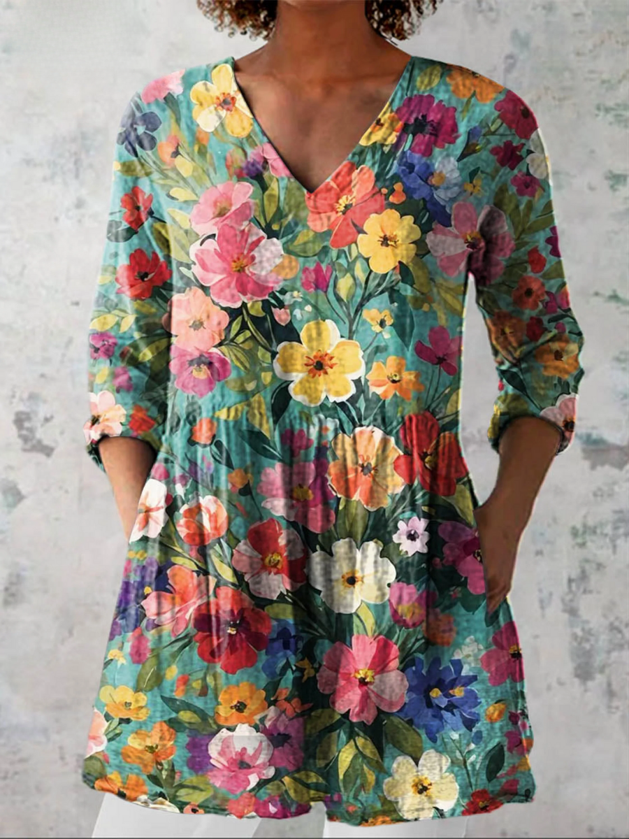 Hortensia™ Long V-Neck Blouse