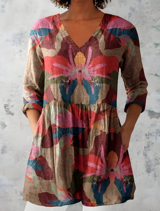 Katherine™ Long V-Neck Blouse — Cassidy style in Multicolour