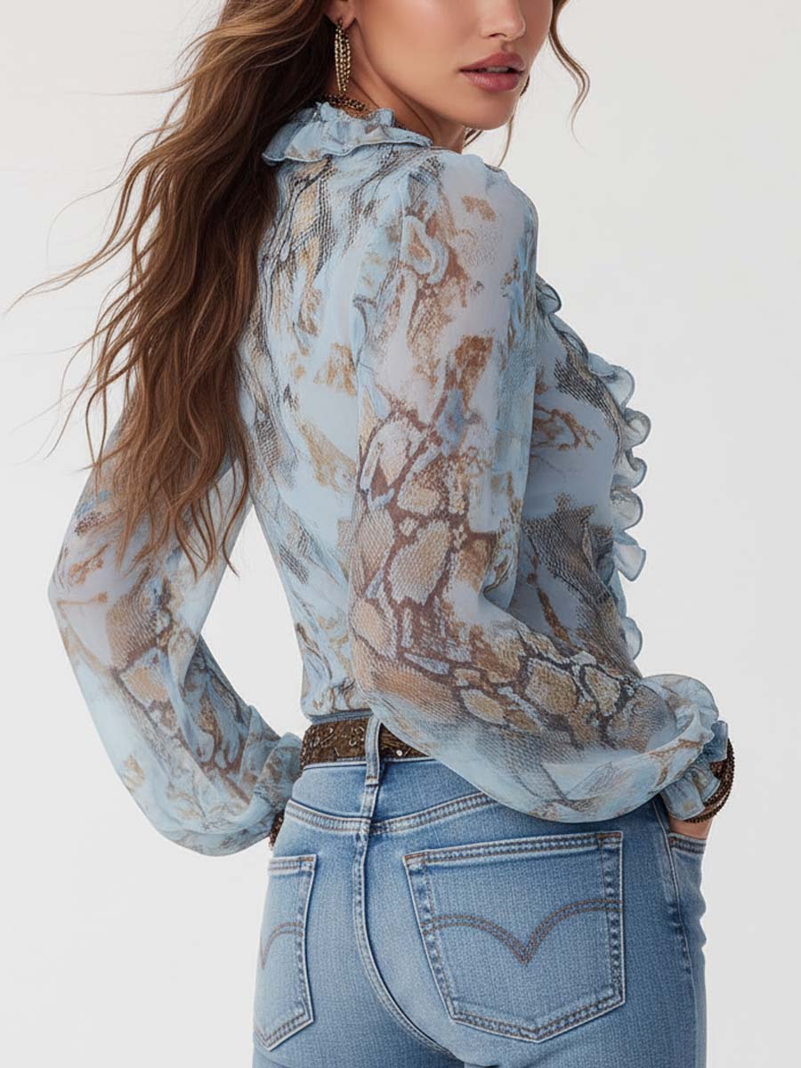 Merryn™ Ruffled Zip-Front Chiffon Blouse