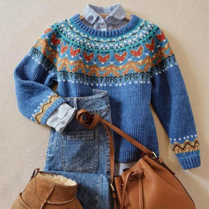 Adrianna™ Blue Vintage-Inspired Sweater