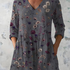 Katherine™ Long V-Neck Blouse — Addison style in Grey