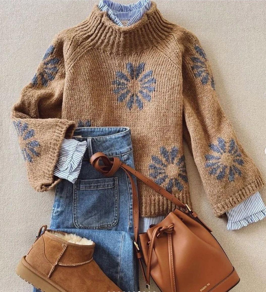 Yolanda™ Brown Mock Neck Sweater