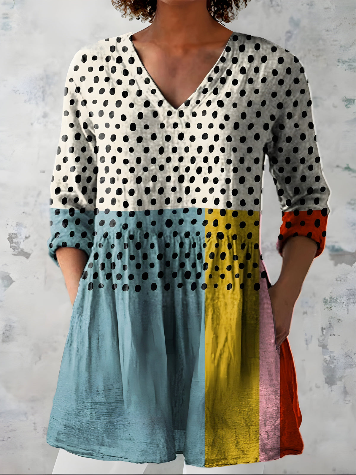 Katherine™ Long V-Neck Blouse — Jacqueline style in Multicolour