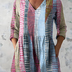 Katherine™ Long V-Neck Blouse — Margo style in Multicolour