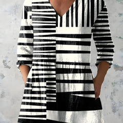 Katherine™ Long V-Neck Blouse — Sienna style in Black White
