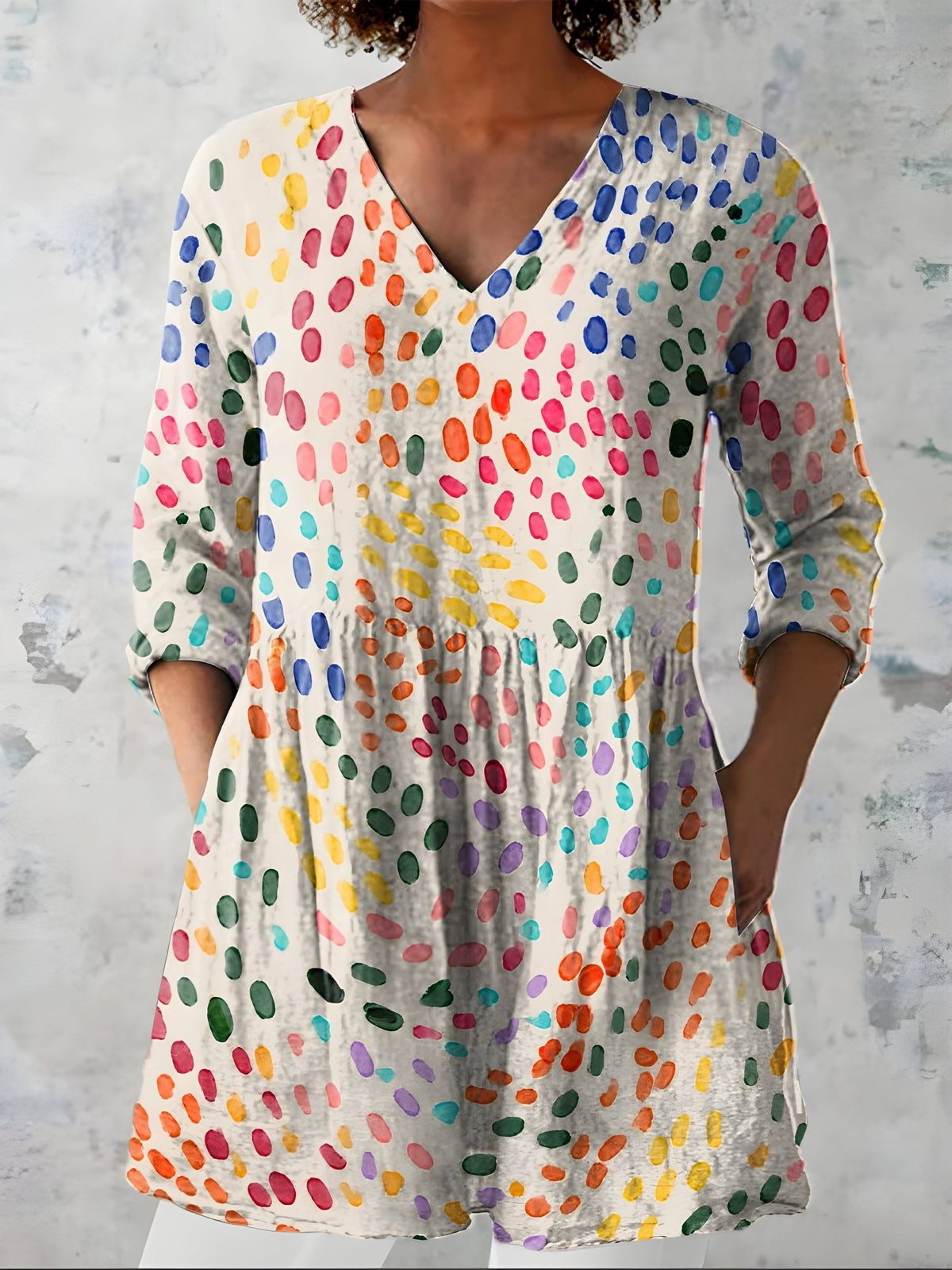 Katherine™ Long V-Neck Blouse — Everlee style in Multicolour