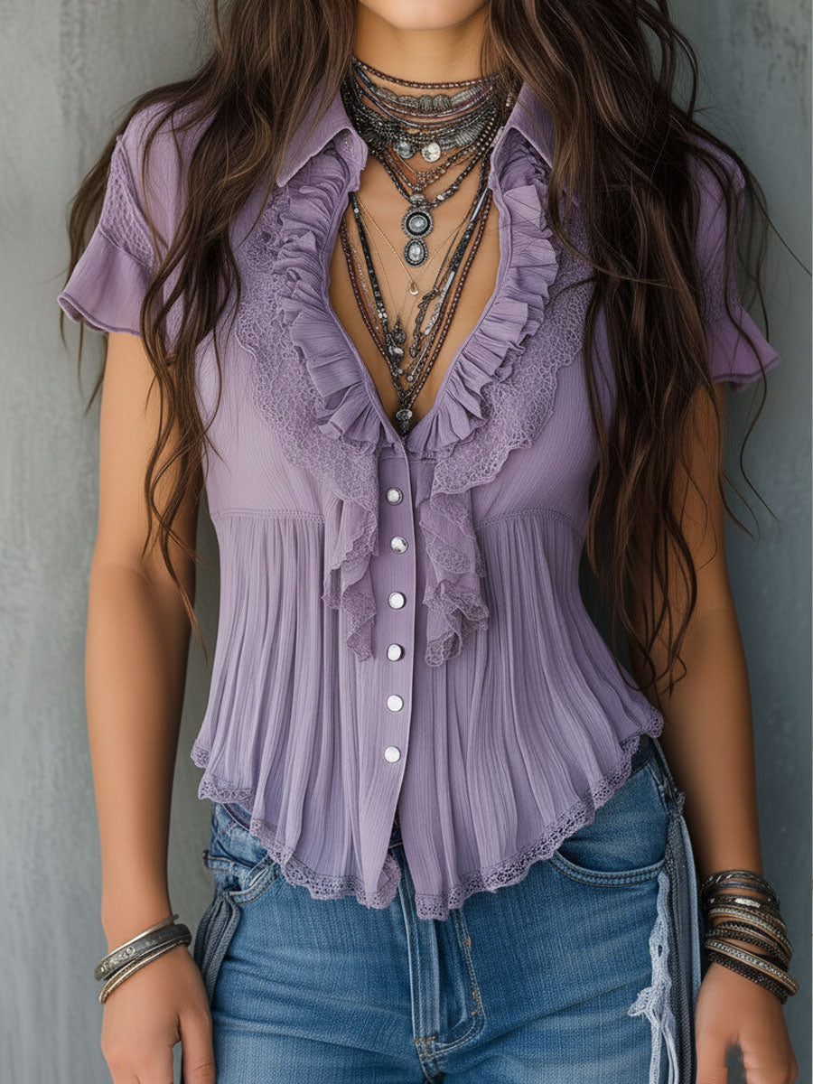 Odalys™ Lavender Ruffled Lace Blouse