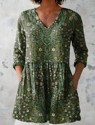 Katherine™ Long V-Neck Blouse — Cecelia style in Green
