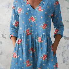 Katherine™ Long V-Neck Blouse — Lucia style in Blue