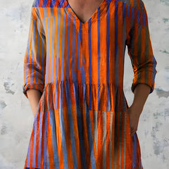 Katherine™ Long V-Neck Blouse — Amaia style in Orange