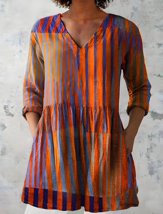 Katherine™ Long V-Neck Blouse — Amaia style in Orange