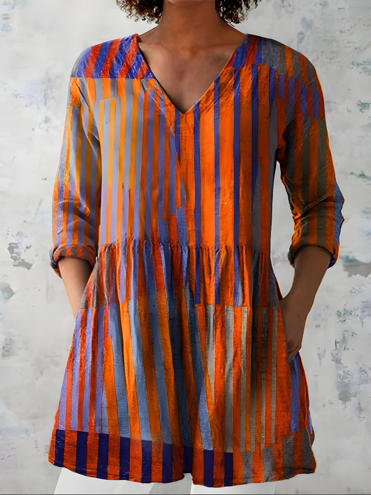 Katherine™ Long V-Neck Blouse — Amaia style in Orange
