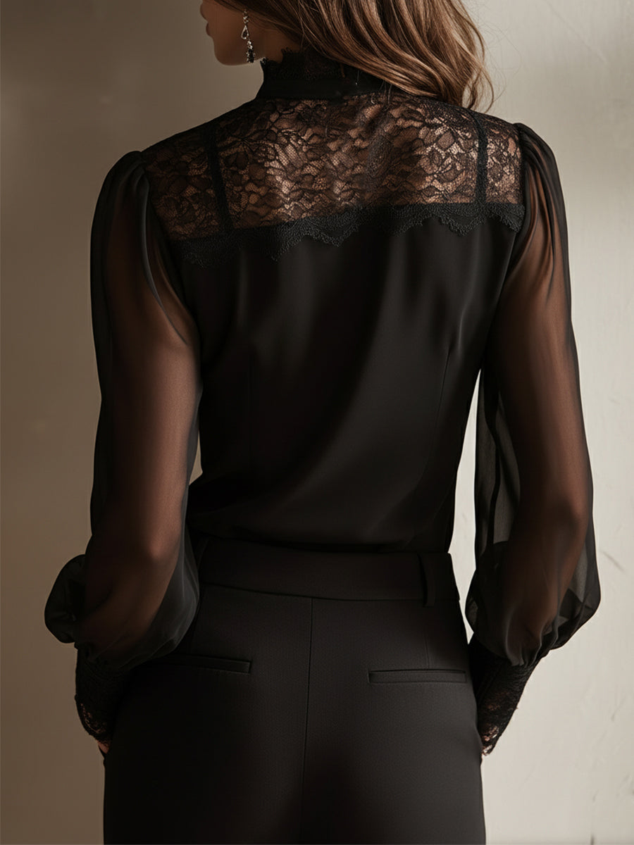 Miriam™ Lace Trim Chiffon Blouse