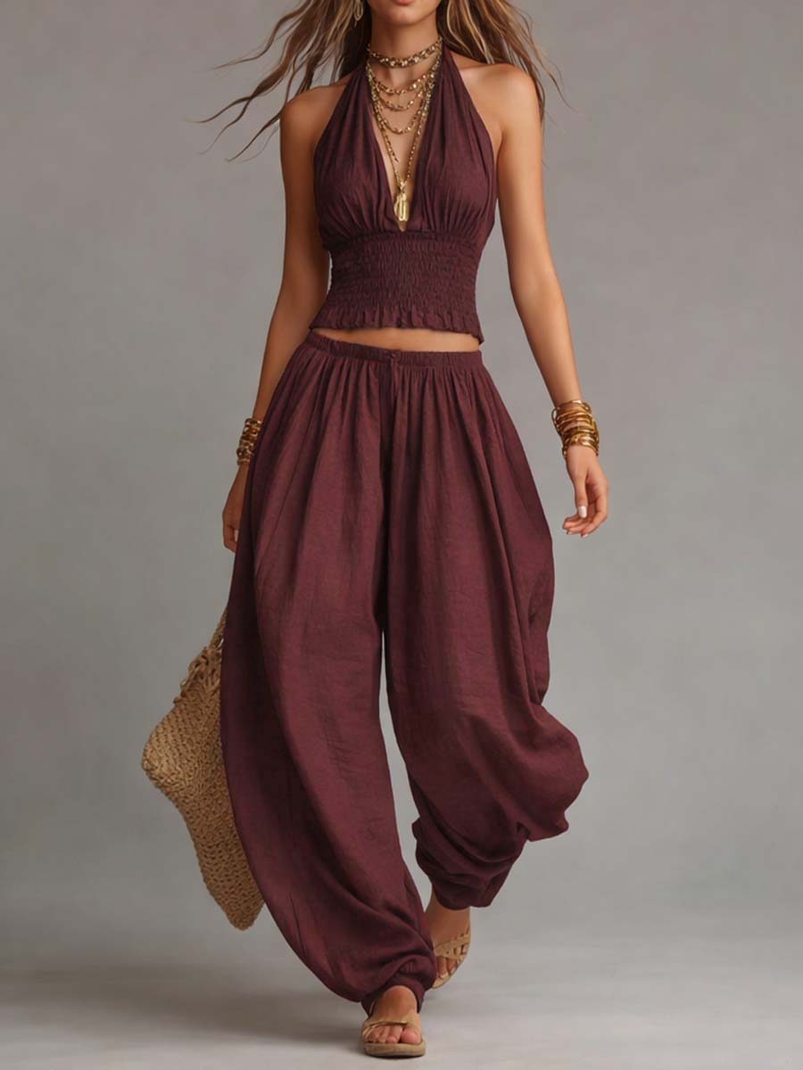 Bronwen™ Ruched Halter Harem Set