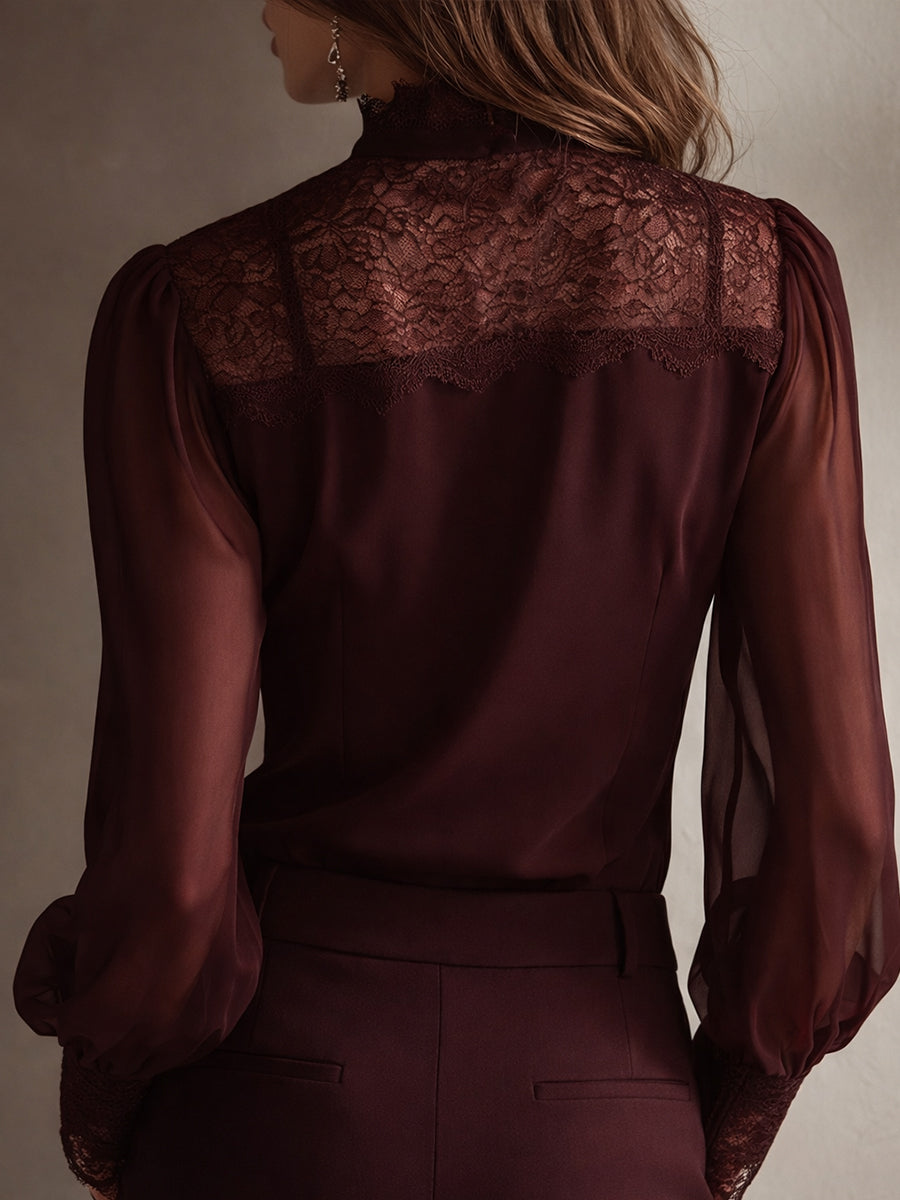 Miriam™ Lace Trim Chiffon Blouse