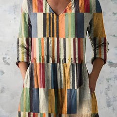 Katherine™ Long V-Neck Blouse — Lydia style in Multicolour