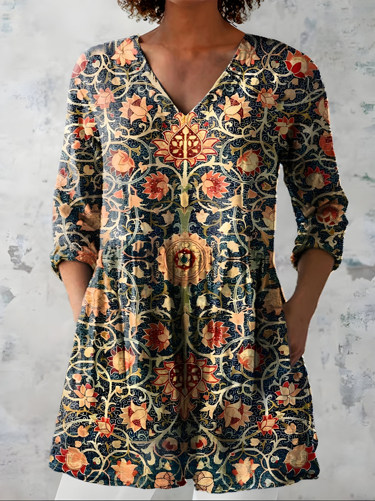 Katherine™ Long V-Neck Blouse — Lilian style in Multicolour