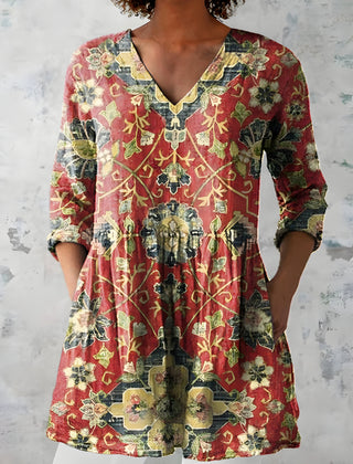 Katherine™ Long V-Neck Blouse — Amoura style in Multicolour