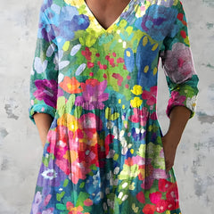 Katherine™ Long V-Neck Blouse — Millie style in Multicolour