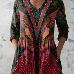 Katherine™ Long V-Neck Blouse — Jayla style in Multicolour