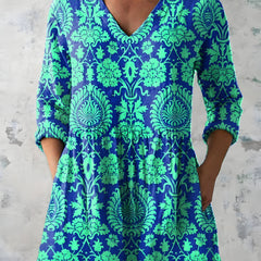 Katherine™ Long V-Neck Blouse — Marlee style in Teal