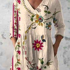 Katherine™ Long V-Neck Blouse — Lottie style in Beige