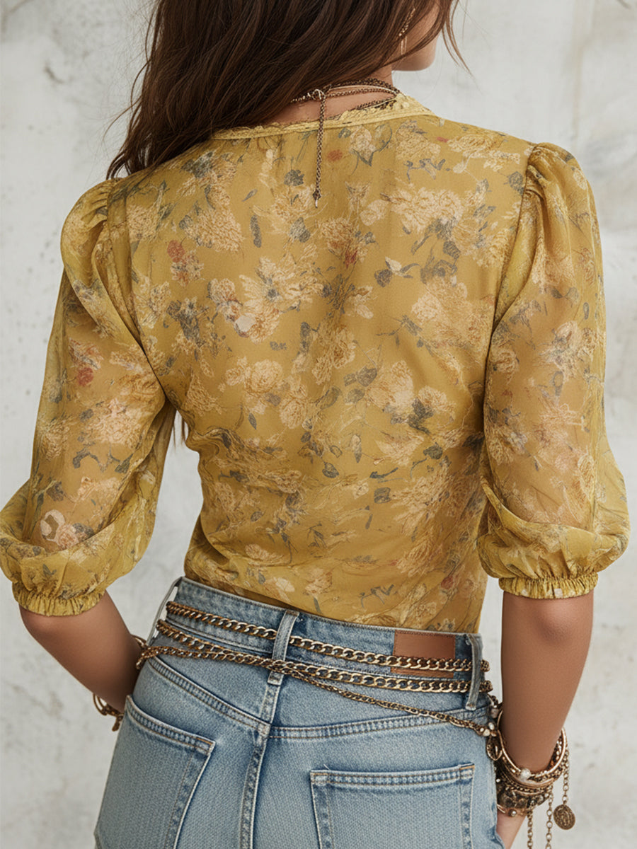 Olympia™ Floral Lace-Trim Blouse