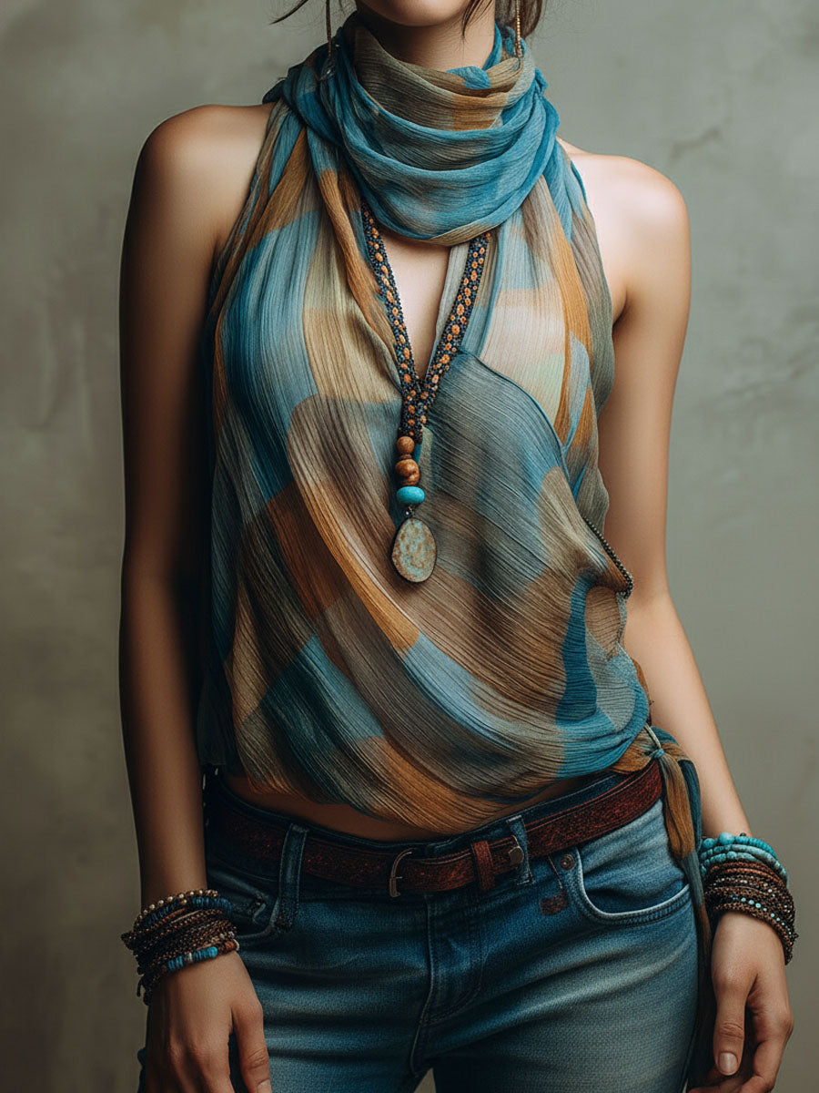 Nettie™ Boho Chiffon Halter Blouse