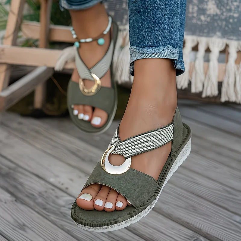 Prudence™ Metal Buckle Flat Sandals