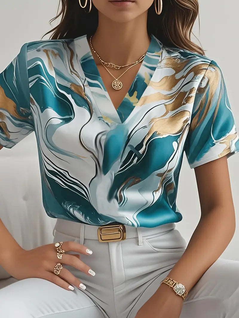 Johanna™ Marble Print Short-Sleeve Shirt
