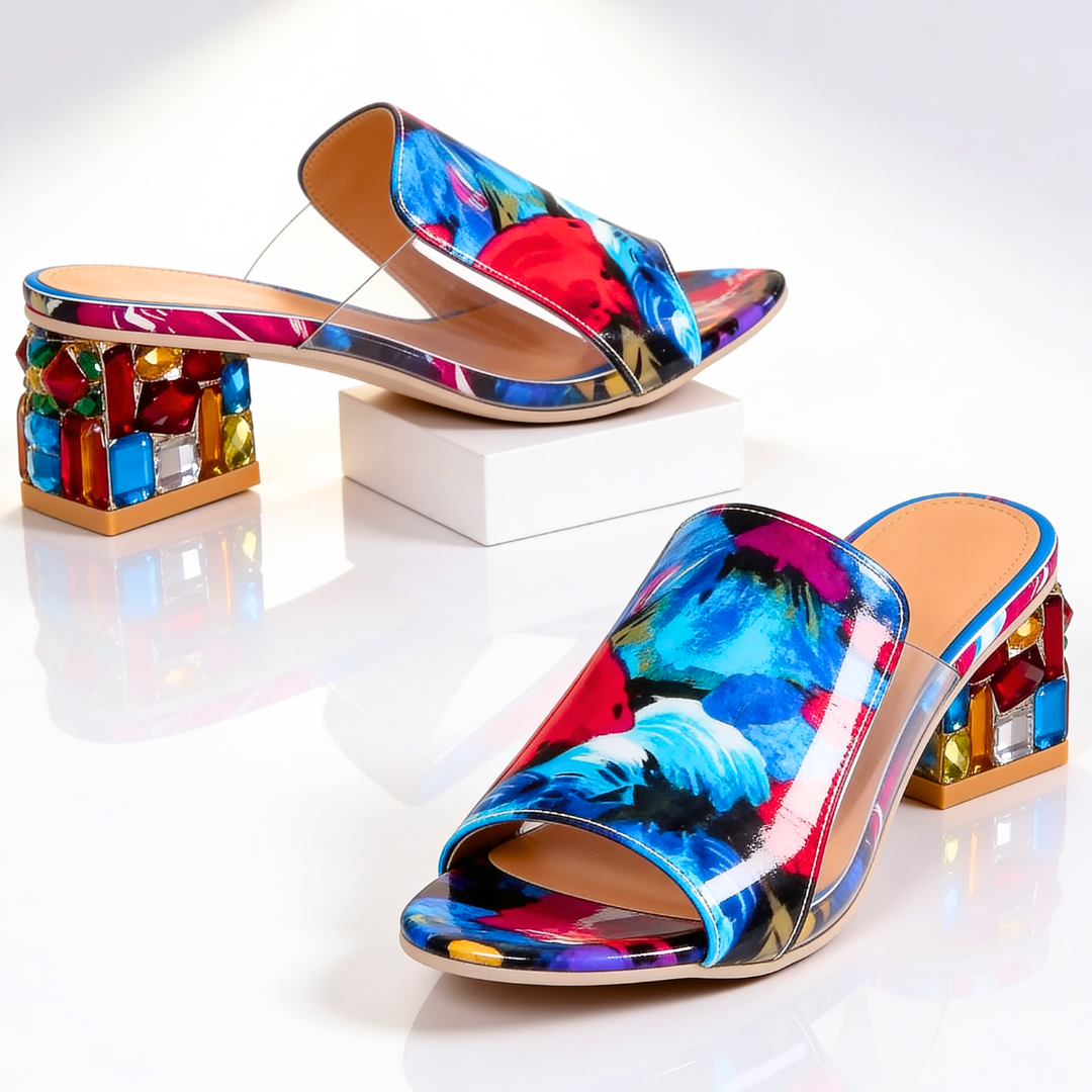 Rosalie™ Rhinestone Block Heel Slides