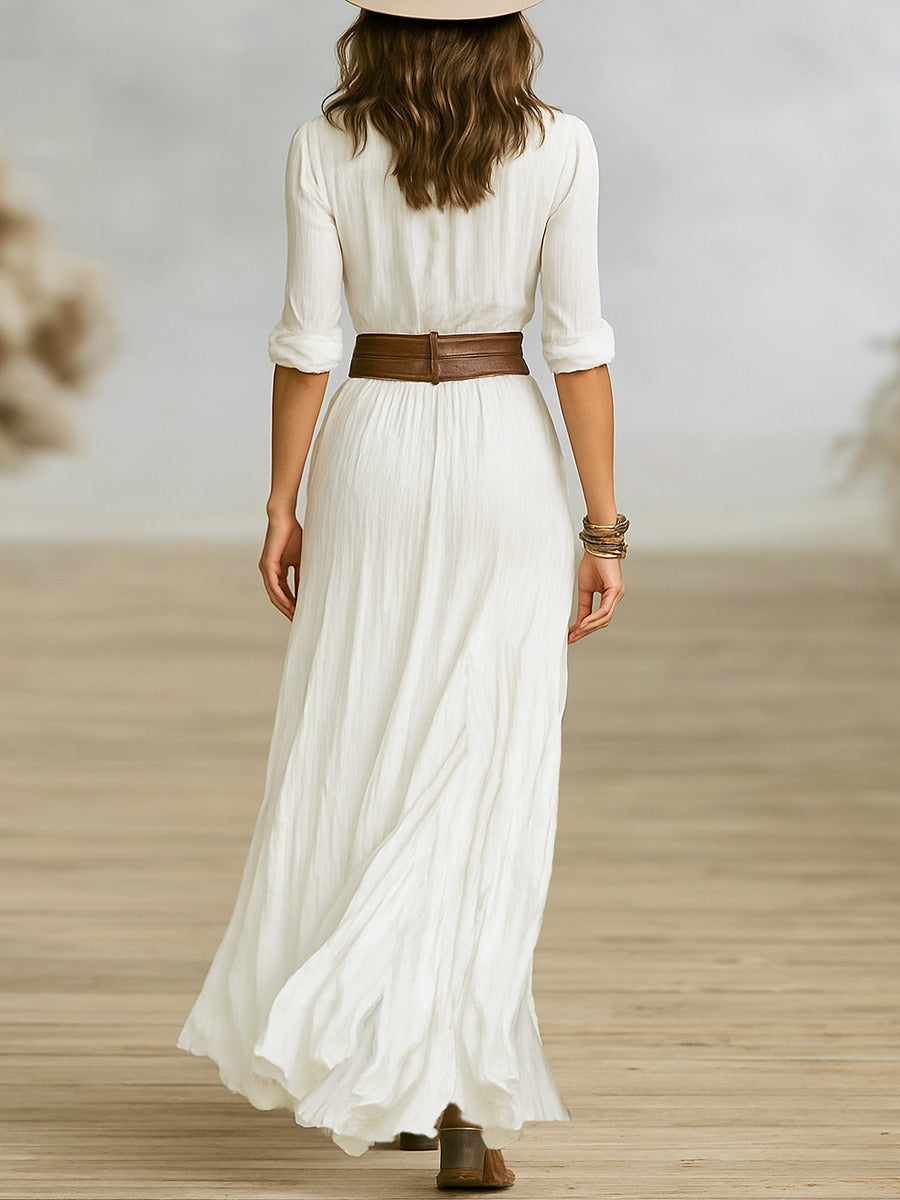 Calla™ Belted Pleated-Lapel Dress