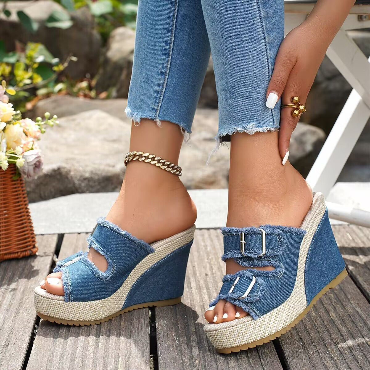 Sigrid™ Denim Wedge Sandals