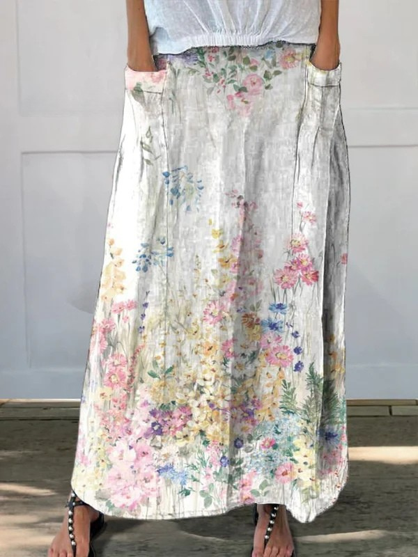 Vintage Floral Bouquet printed pocket skirt