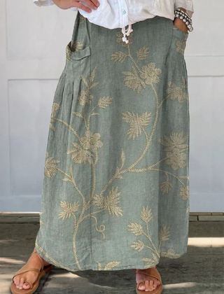 Sage Vine Floral printed pocket skirt