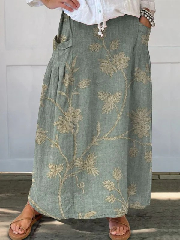 Sage Vine Floral printed pocket skirt