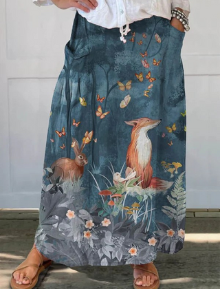 Midnight Fox Print pocket skirt