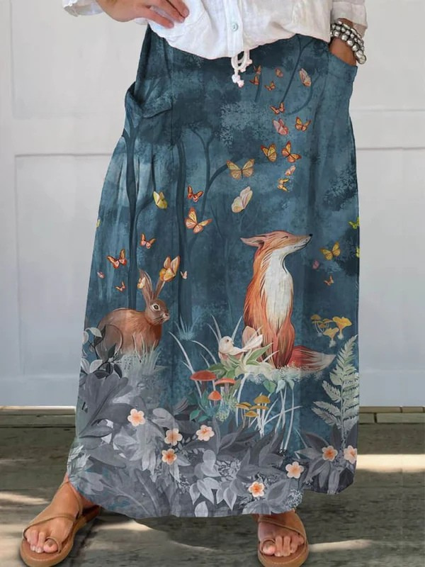 Midnight Fox Print pocket skirt