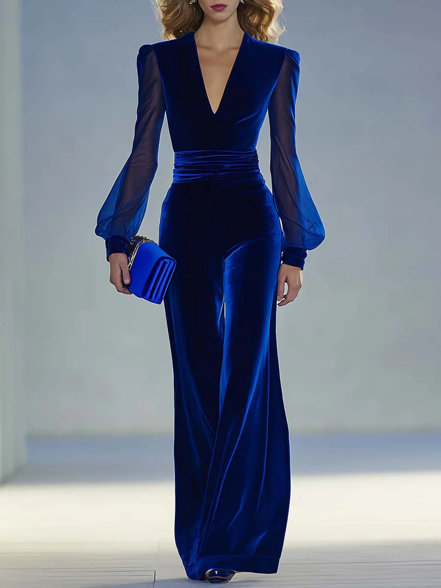 Gracelynn™ V-Neck Velvet Jumpsuit