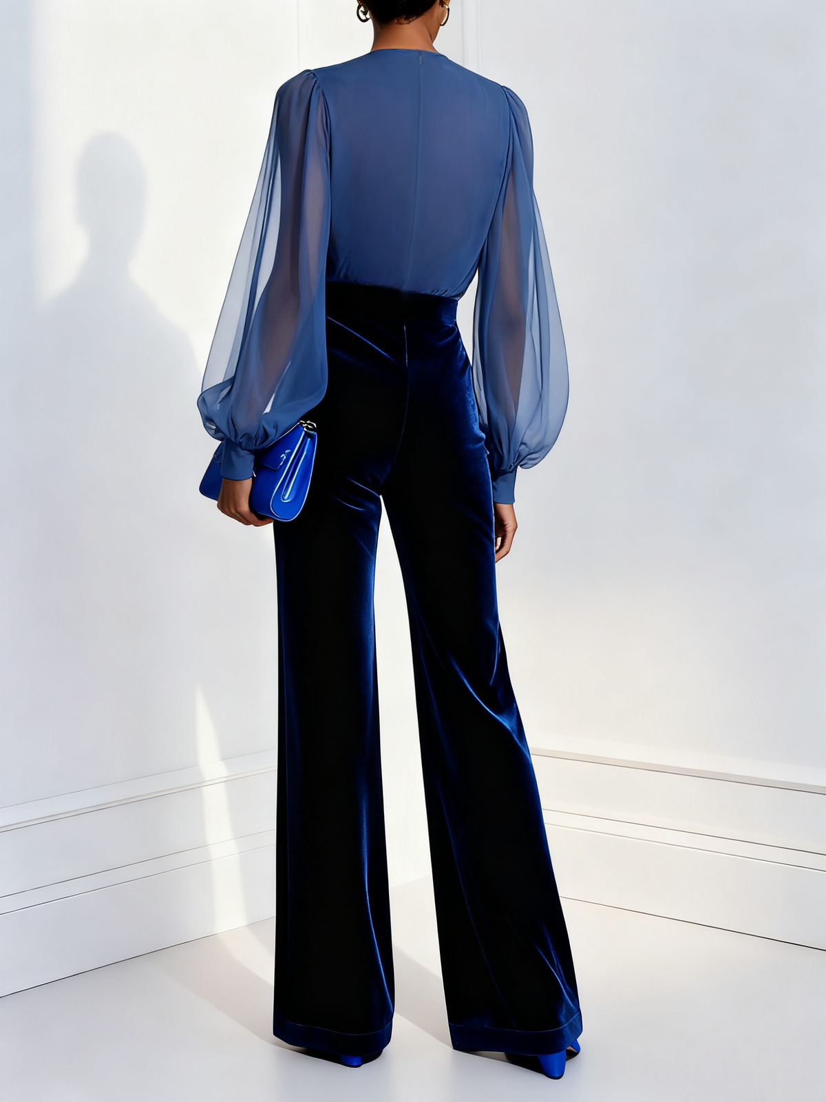 Esther™ Velvet Mesh-Sleeve Jumpsuit