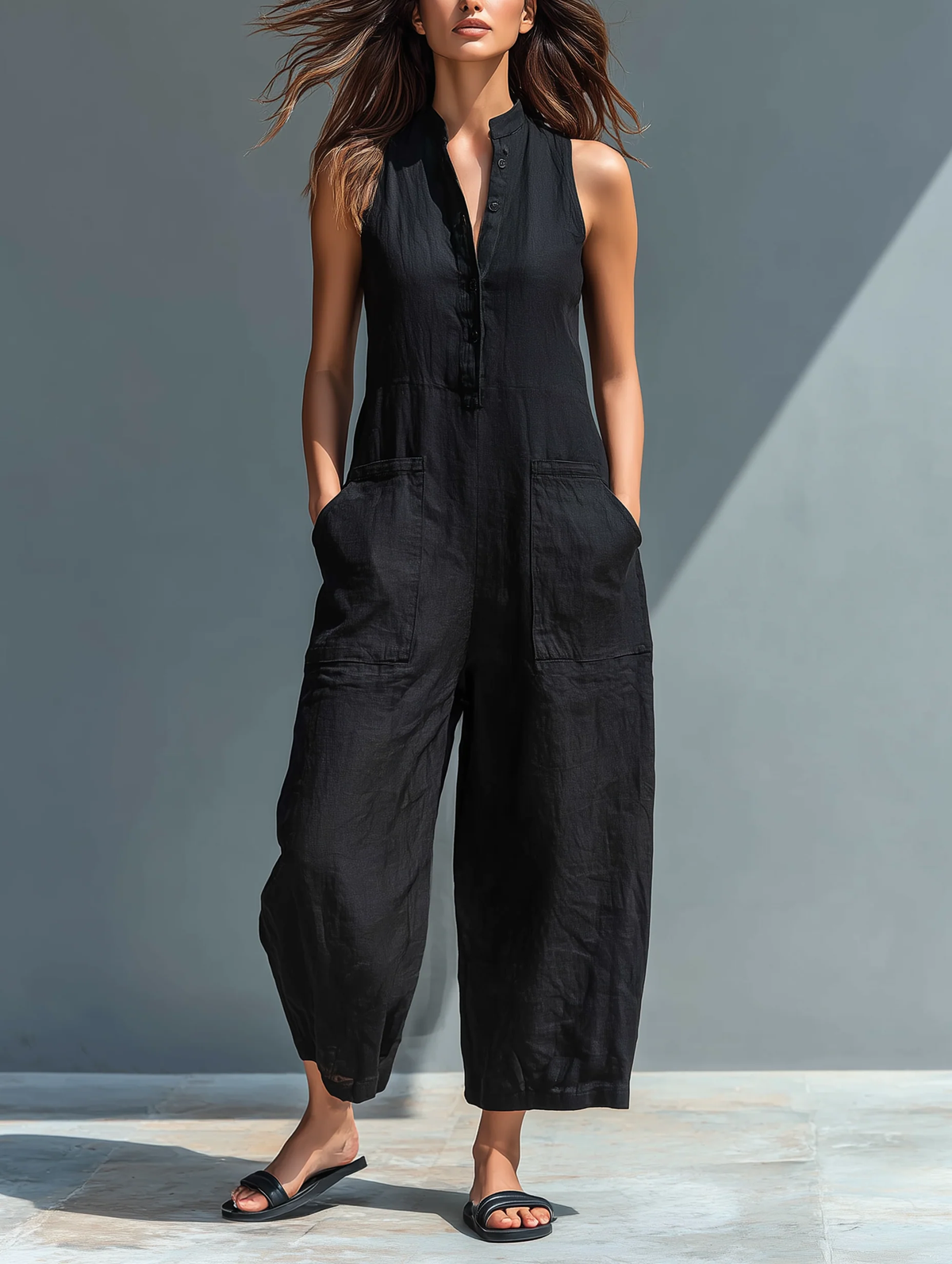 Geraldine™ Sleeveless Faux Linen Jumpsuit